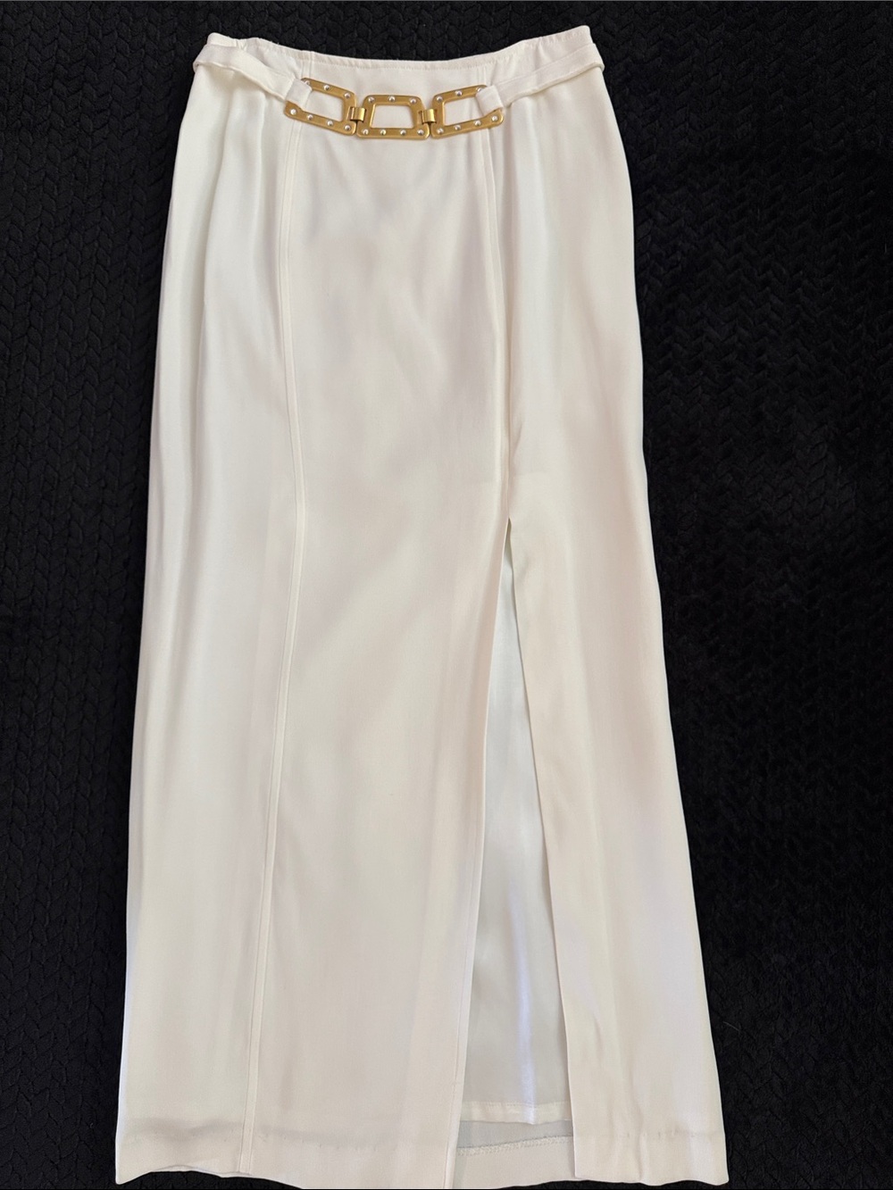 Cache Vintage 1990s Crème Maxi Skirt with Gold Chain Detail